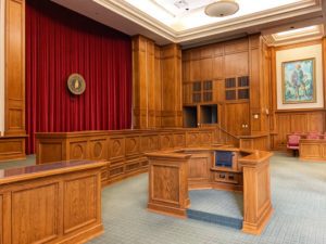 The inside of a courtroom, representing the personal injury cases of Leav & Steinberg LLP in New York, NY
