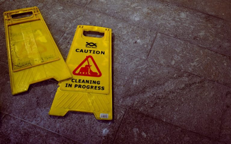 caution signs on the floor