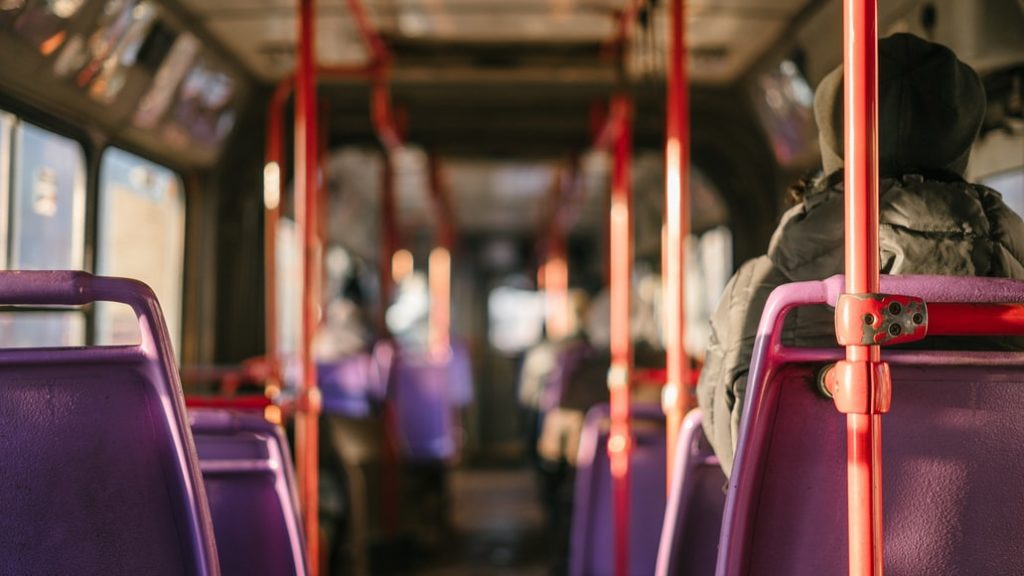 The inside of a public bus