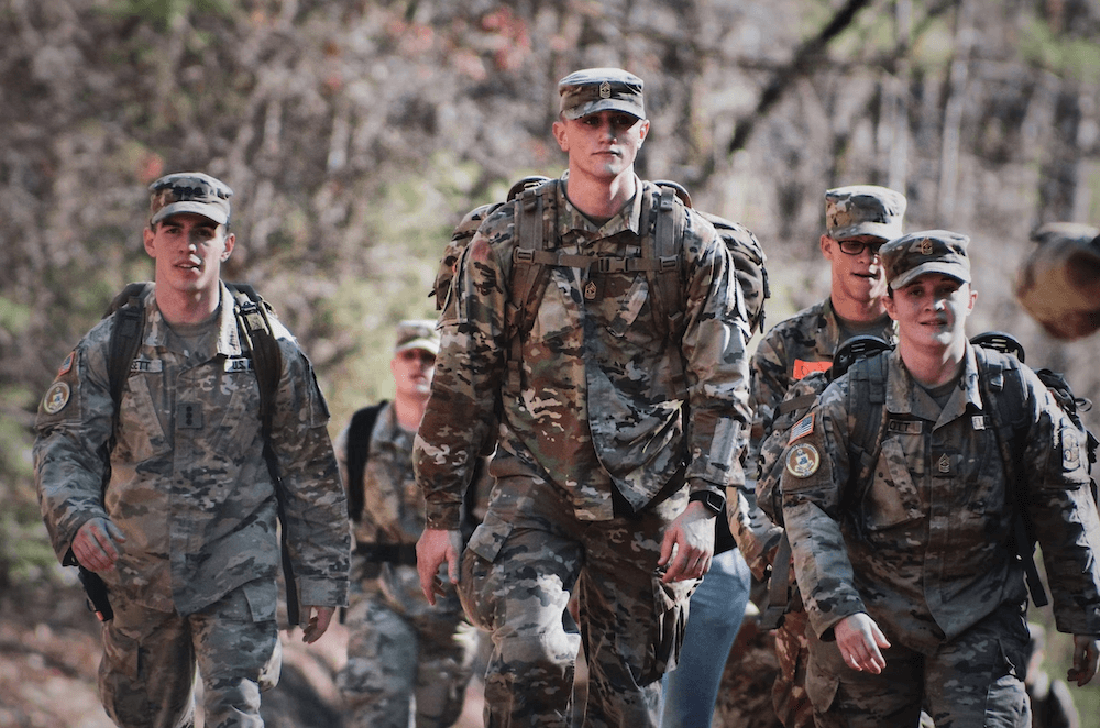 American soldiers going through drills at a military base