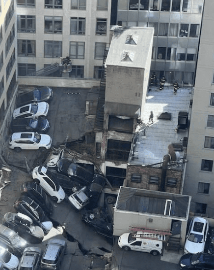 New York City garage collapse photo from birds eye view