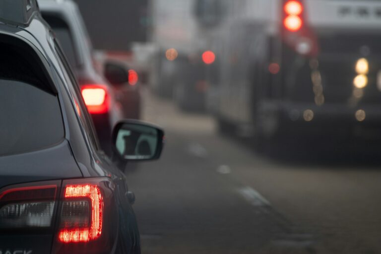 Tail light of vehicles driving down the road